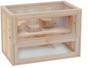 lot 216 image: PawHut 2-Level Hamster Cage Mice and Rat House, Small Animal Habitat for Guinea Pigs, Chinchillas with Openable Top, Front Door, Shelf and Ladder, Natural