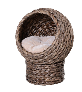 lot 318 image: PawHut 20 Natural Braided Elevated Cat Bed Basket House Chair Sofa, Dark Brown
