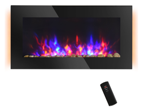 lot 324 image: HOMCOM 36 1450W Electric Wall-Mounted Fireplace with Flame Effect, 7 Color Background Light and Side Light, Black