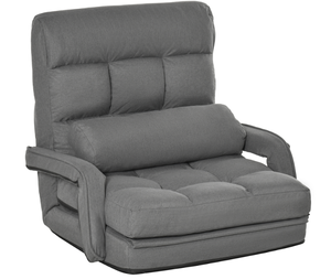 lot 327 image: HOMCOM Convertible Floor Sofa Bed, Recliner Armchair Upholstered Sleeper Chair with Pillow for Living Room Bedroom Lounge, Gray