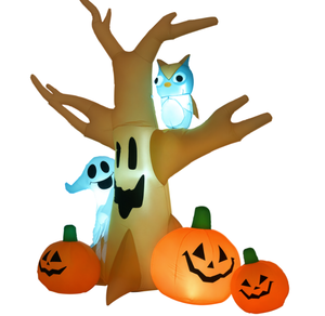 lot 329 image: HOMCOM 7.5 Tall Lighted Halloween Inflatables Outdoor Decorations Haunted Tree With Owl, Ghost, Pumpkins, Blow Up LED Yard Decor for Garden, Lawn, Party, Holiday, Waterproof (Has Not Been Tested)
