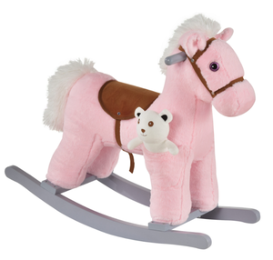 lot 330 image: Qaba Kids Plush Ride-On Rocking Horse with Bear Toy, Children Chair with Soft Plush Toy & Fun Realistic Sounds, Pink