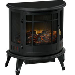 lot 333 image: HOMCOM 22 Electric Fireplace Stove, Freestanding Electric Fire Place Heater with Realistic LED Flame, Adjustable Temperature, 1500W, Black