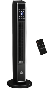 lot 338 image: HOMCOM 2-In-1 Portable Electric Tower Heater, Oscillating Space Heater for Indoor Use with Remote Control, 8H Timer, Three Heating Modes(High, Low, Fan), 750W  1500W, Black (Not Tested)