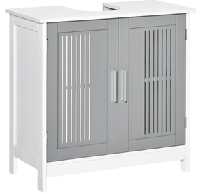 lot 339 image: Kleankin Under Sink Pedestal Storage Bathroom Cabinet, Gray White