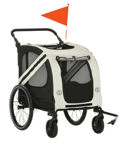 lot 18 image: Aosom 2-in-1 Pet Bike Trailer for Small Dogs, Road-Visibility Dog Stroller Bicycle Carrier, Weather-Strong Bike Wagon Trailer Sidecar Attachment, White (Damaged One Rim is Bent)