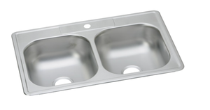 lot 79 image: Dayton Stainless Steel 33 x 22 x 7-116 1-Hole Equal Double Bowl Drop-in Sink