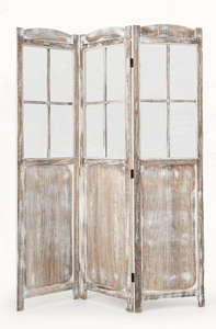 lot 87 image: GOFLAME 3-Panel Folding Room Divider, 6FT Paulownia Wood Privacy Screen with Mesh Window, Natural Rustic Freestanding Wall Divider Partition for Room Separation, No Assembly Required