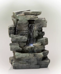 lot 420 image: Alpine Corporation 13 Resin Waterfall Tabletop Fountain with LED Lights Gray - Alpine Corporation Indoor Sculptural Fountain, Electric Powered, 2 Basins
