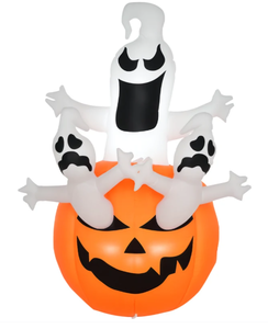 lot 301 image: HOMCOM 6 Halloween Inflatables Outdoor Decorations Jack-O-Lantern Pumpkin and Ghosts , Blow Up LED Yard Decor for Garden, Lawn, Party, Holiday, Waterproof (Has not been tested)