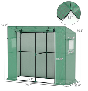 lot 305 image: Outsunny Walk-in Portable Greenhouse Small Greenhouse for Outdoors with UV-resistant PE Cover, 6.6 x 2.5 x 5.6 Green