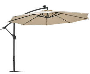 lot 306 image: Costway 10FT Hanging Offset Umbrella 32 LED Lights Beige