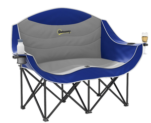 lot 147 image: Outsunny Double Camping Chair for Adults, Padded Folding Camp Chair with Armrests, Cup Holders, Blue