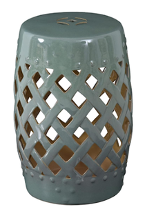 lot 152 image: Outsunny 13 x 18 Ceramic Garden Stool with Woven Lattice Design & Glazed Strong Materials Decorative Outdoor Stool, Green