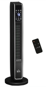lot 154 image: HOMCOM 2-In-1 Portable Electric Tower Heater, Oscillating Space Heater for Indoor Use with Remote Control, 8H Timer, Three Heating Modes(High, Low, Fan), 750W  1500W, Black
