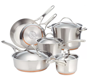 lot 193 image: Anolon Nouvelle Copper Stainless Steel 10-pc. Cookware Set