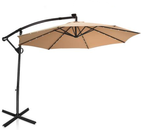 lot 239 image: Costway - 10FT Patio Offset Umbrella Solar Powered LED 360 degrees Rotation Aluminum - Beige