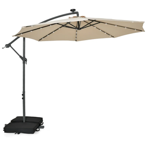 lot 240 image: Costway 10FT Hanging Offset Umbrella 32 LED Lights Beige