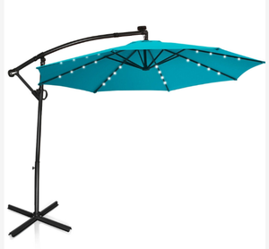 lot 243 image: Costway 10 Feet 360° Rotation Solar Powered LED Patio Offset Umbrella without Weight Base