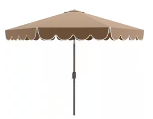 lot 244 image: Clihome 10 ft. Outdoor Patio Umbrella in Coffee with Auto Tilt Crank Ruffled Edge Sunshade Canopy for Garden Table Pool Deck