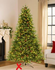lot 289 image: BreeBe - 7 FT Artificial Tree with Pine Cones & Adjustable Light Brightness - Green (Missing Stand)