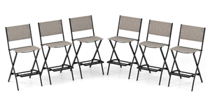 lot 292 image: COSTWAY Outdoor Patio Bar Chair Set of 6, Folding Bar Height Stool with Metal Frame & Footrest, Patio Bar Stool for Balcony, Garden & Poolside (6, Coffee)