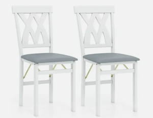 lot 295 image: Costway Folding Wooden Dining Chair Set of 2 Faux Leather Upholstered Kitchen Armless Chairs