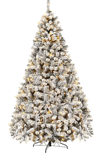 lot 296 image: Costway 9-ft Pre-lit Flocked White Artificial Christmas Tree with White LED Lights