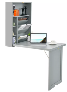lot 464 image: Costway Wall Mounted Computer Convertible Desk Floating Desk w Storage Bookcases