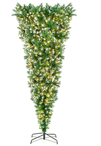 lot 389 image: Costway 7.5-ft Pre-lit Slim Upside-down Artificial Christmas Tree with White LED Lights