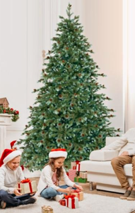 lot 496 image: Costway CM24734US 8 ft. Christmas Tree with 8 Lighting Modes & Pine Cones - 8 ft