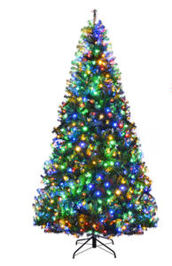 lot 498 image: Costway 8-ft Pre-lit Artificial Christmas Tree with Multicolor LED Lights