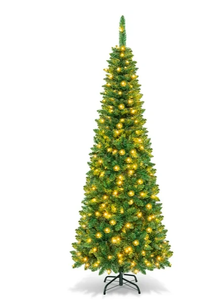 lot 179 image: Costway 6.5ft Pre-Lit Hinged Pencil Christmas Tree 250 White Lights