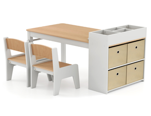 lot 465 image: Costway Kids Art Table and Chairs Set with 2 Chairs and Paper Roll-Natural ( Transit Damage)