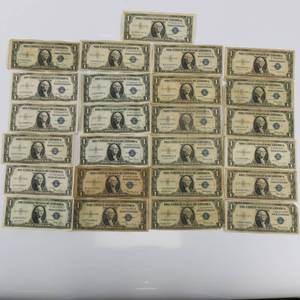 lot 56 image: US $ 1 Dollar Silver Certificate Lot of 25