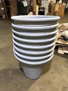 lot 1 image: 8 Pack of Vigoro 22 in. Alameda Extra Large Gray Plastic Planter (22 in. D x 17.5 in. H) Customer Returns See Pictures