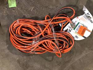 lot 22 image: RIDGID 100 ft. 103 Heavy Duty IndoorOutdoor SJTW Extension Cord with Lighted End, OrangeGrey    Customer Returns See Pictures