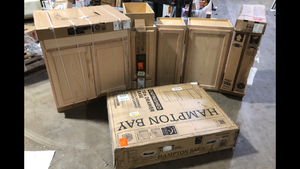 lot 60 image: Lot of Assorted Kitchen Cabinets One Unit  Damaged  Various Models and Conditions   Customer Returns See Pictures
