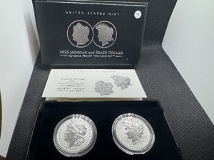 lot 9 image: 2023-S Reverse Proof Morgan and Peace Silver Dollars - Two Coin Set - Spectacular Coins - Greysheet Wholesale Price - $114.00