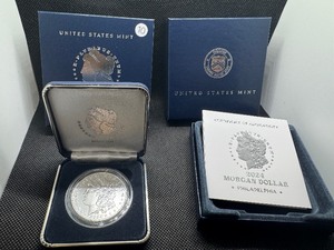 lot 10 image: 2024-P Privy Uncirculated Morgan Silver Dollar in Original Mint Box with COA - Greysheet Wholesale Price - $67.00