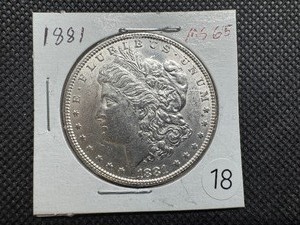 lot 18 image: 1881 Morgan Silver Dollar Marked MS65 When Purchased - Nice Mint Luster