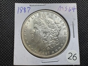 lot 26 image: 1887 Morgan Silver Dollar Marked MS64 When Purchased - Nice Mint Luster