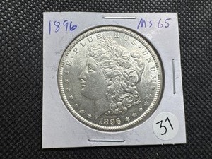 lot 31 image: 1896 Morgan Silver Dollar Marked MS65 When Purchased - Nice Mint Luster