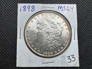 lot 33 image: 1898 Morgan Silver Dollar Marked MS64 When Purchased - Nice Mint Luster