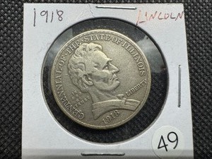 lot 49 image: 1918 Lincoln Commem. Silver Half Dollar