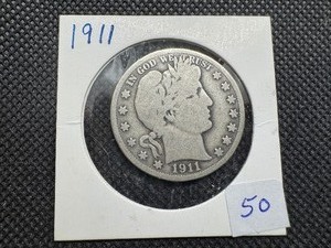 lot 50 image: 1911 Silver Barber Half Dollar