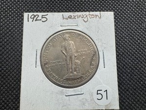 lot 51 image: 1925 Lexington Commem. Silver Half Dollar