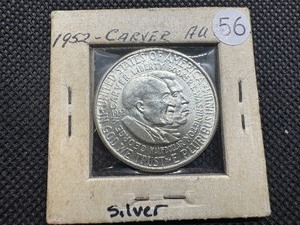 lot 56 image: 1952 Washington-Carver Commem. Silver Half Dollar Marked AU When Purchased
