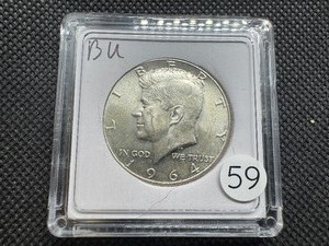 lot 59 image: 1964 90% Silver Kennedy Half Dollar Marked BU When Purchased