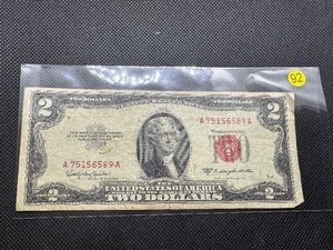 lot 92 image: 1953 Red Seal Two Dollar Bill